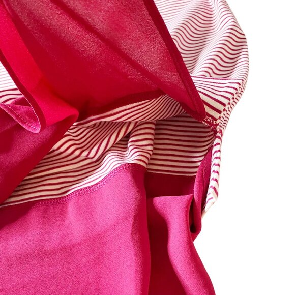 Chico’s Women’s Sz 1 US M Striped Woven-Hem Top Pink & White Rayon Spandex Blend - Picture 5 of 7